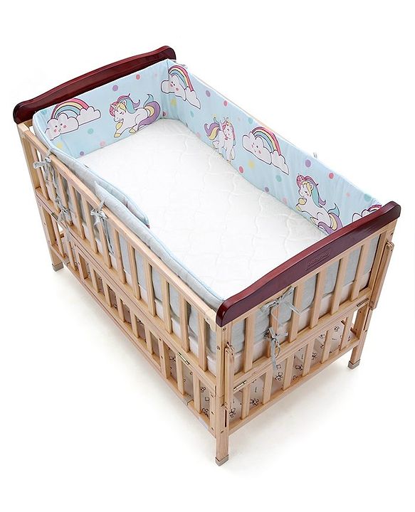 Babyhug 100% Cotton Cot Bumper Unicorn Print Regular - Blue (Cot not Included)