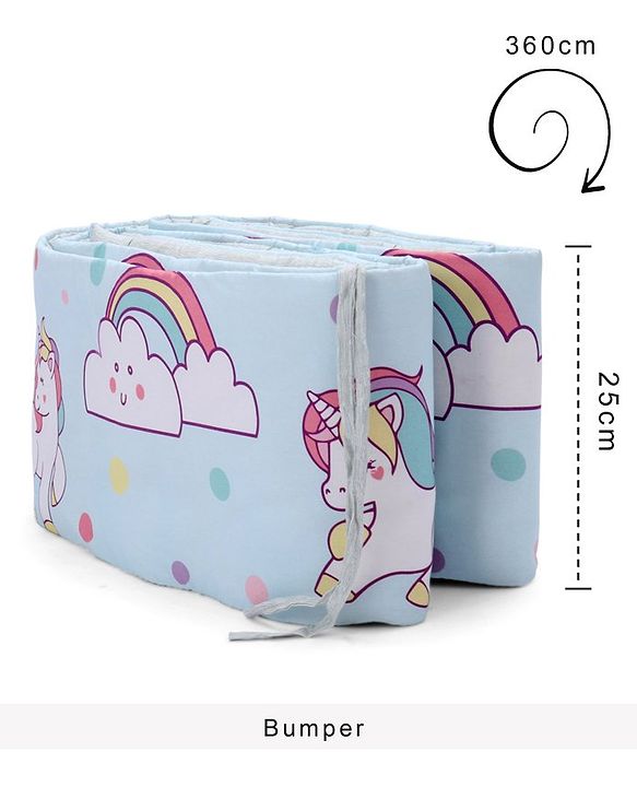 Babyhug 100% Cotton Cot Bumper Unicorn Print Regular - Blue (Cot not Included)