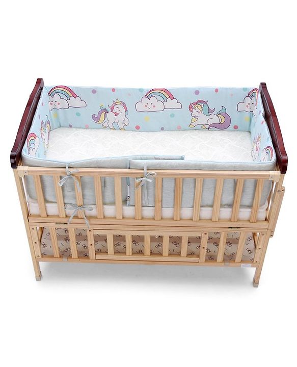 Babyhug 100% Cotton Cot Bumper Unicorn Print Regular - Blue (Cot not Included)