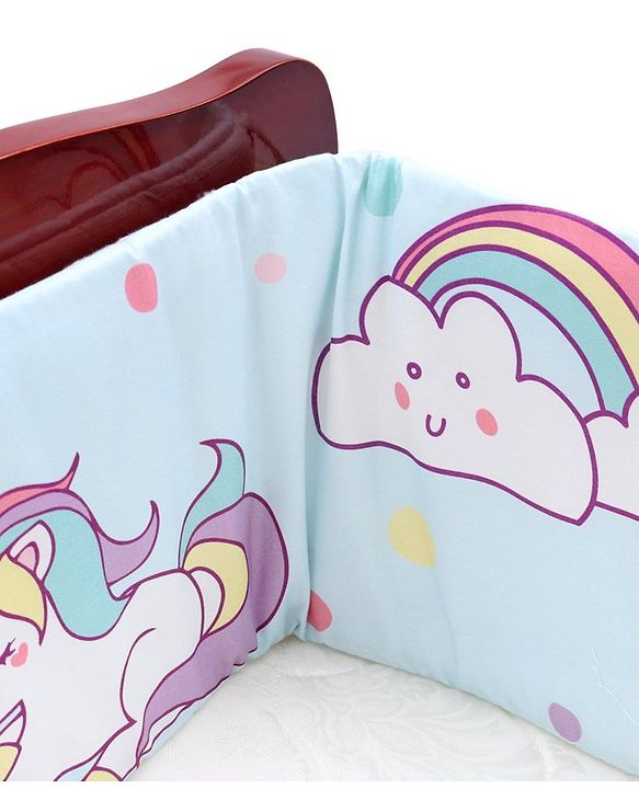 Babyhug 100% Cotton Cot Bumper Unicorn Print Regular - Blue (Cot not Included)