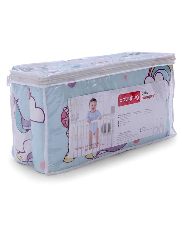 Babyhug 100% Cotton Cot Bumper Unicorn Print Regular - Blue (Cot not Included)