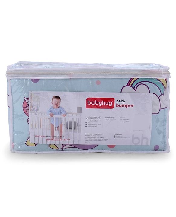 Babyhug 100% Cotton Cot Bumper Unicorn Print Regular - Blue (Cot not Included)