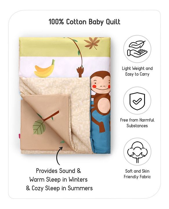 Babyhug Cotton Quilt Monkey Print - Multicolor
