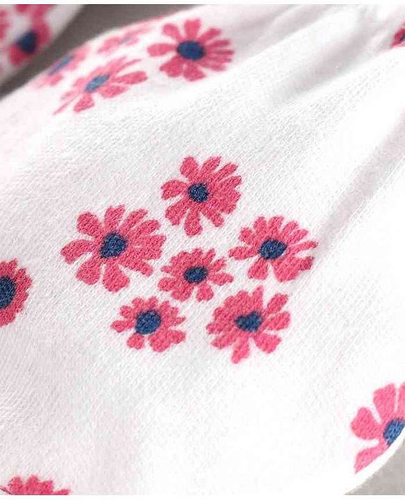 Babyhug 100% Cotton Mittens & Booties Set Floral Print - White Pink