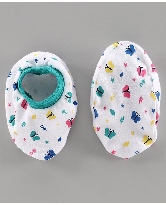 Babyhug 100% Cotton Mittens & Booties Set Floral Print - White Green