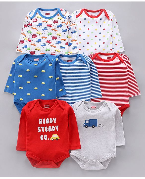Babyhug 100% Cotton Full Sleeves Onesies Multiprint Pack of 7 - Multicolour