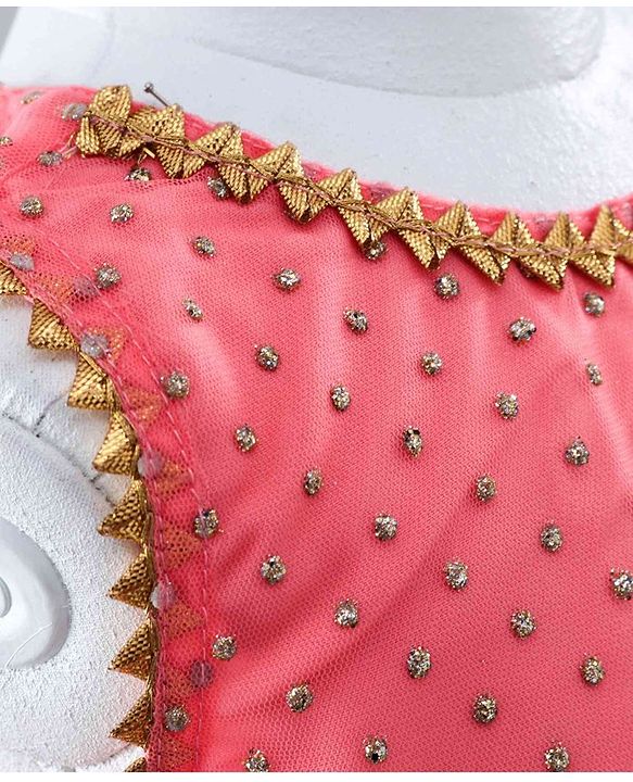 Bayhug Sleeveless Studded Choli & Embroidered Lehenga with Dupatta - Fuchsia & Sky Blue
