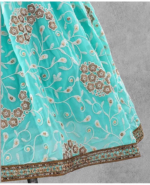 Bayhug Sleeveless Studded Choli & Embroidered Lehenga with Dupatta - Fuchsia & Sky Blue