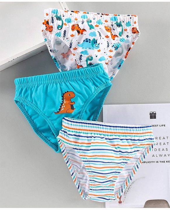 Babyhug 100% Cotton Brief Dino Print Pack of 3 - Blue