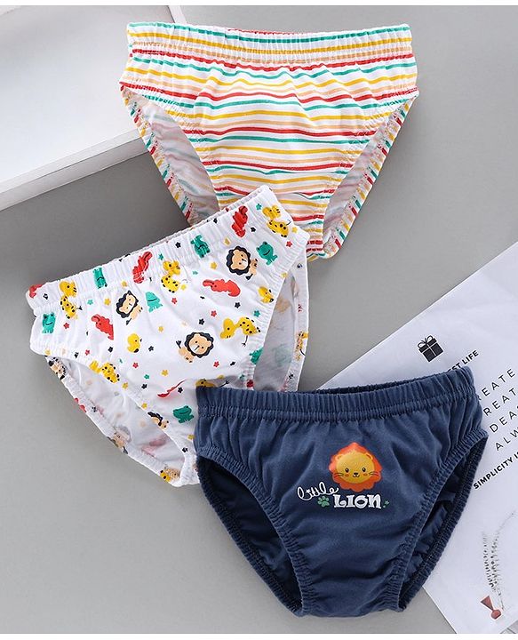 Babyhug 100% Cotton Breifs Multiprint Pack of 3 - White Navy Blue
