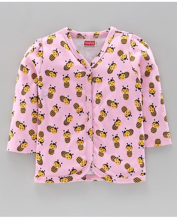 Babyhug 100%Cotton Full Sleeves Vests Honey Bee Print Pack of 2 - Blue Pink