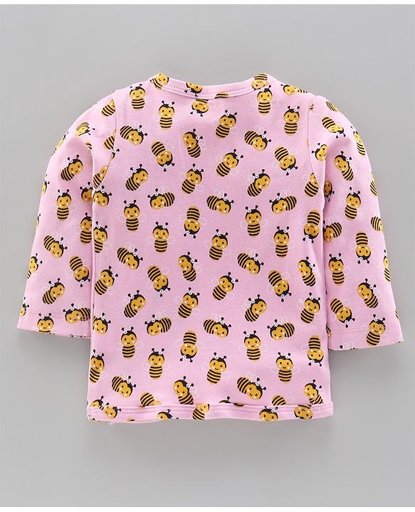Babyhug 100%Cotton Full Sleeves Vests Honey Bee Print Pack of 2 - Blue Pink
