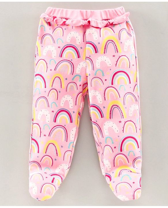 Babyhug Bootie Leggings Dots & Rainbow Print Pack Of 2 - Blue Pink