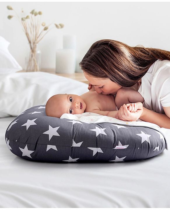 Babyhug 100% Cotton Premium Baby Lounger With Waterproof Sheet Star Print - Black