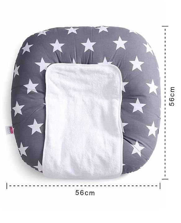 Babyhug 100% Cotton Premium Baby Lounger With Waterproof Sheet Star Print - Black