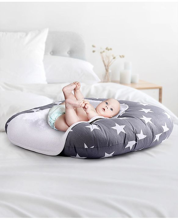 Babyhug 100% Cotton Premium Baby Lounger With Waterproof Sheet Star Print - Black