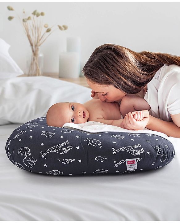 Babyhug 100% Cotton Premium Baby Lounger With Waterproof Sheet Geometric Animals Print - Black