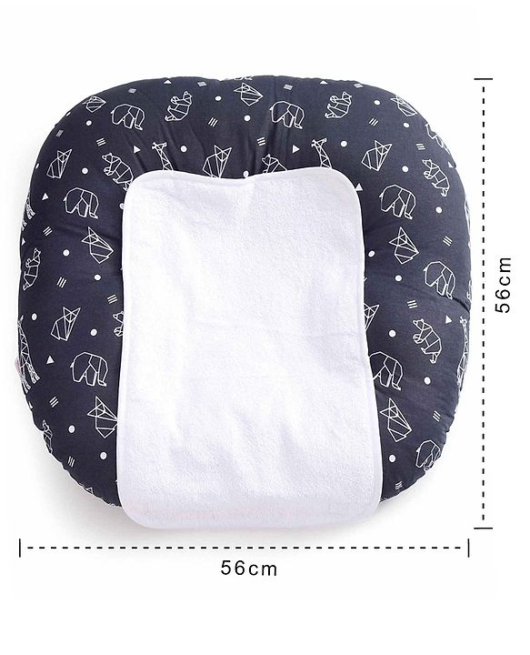 Babyhug 100% Cotton Premium Baby Lounger With Waterproof Sheet Geometric Animals Print - Black