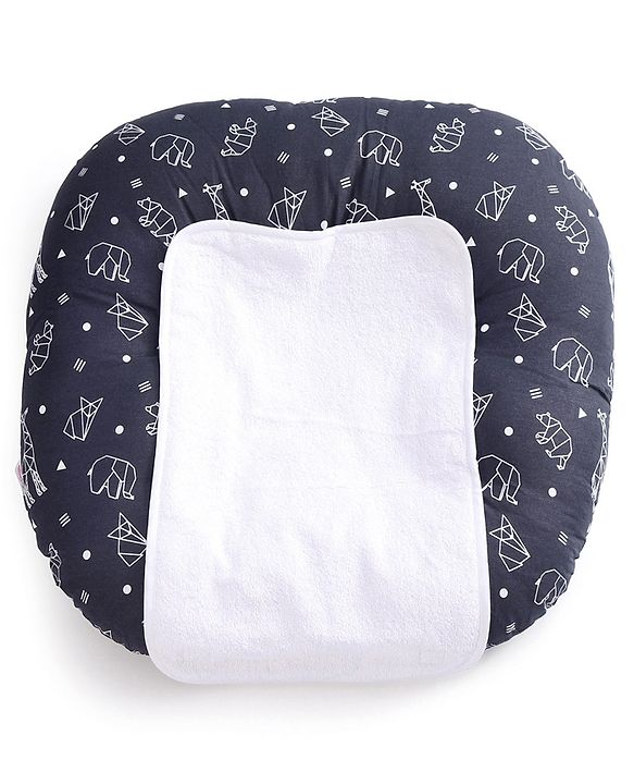 Babyhug 100% Cotton Premium Baby Lounger With Waterproof Sheet Geometric Animals Print - Black