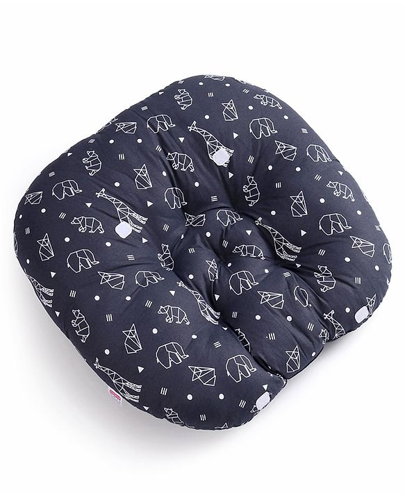 Babyhug 100% Cotton Premium Baby Lounger With Waterproof Sheet Geometric Animals Print - Black