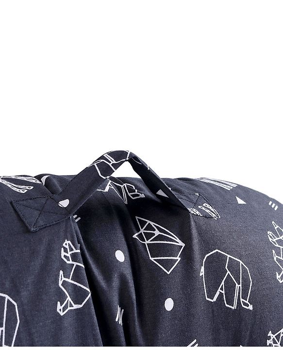 Babyhug 100% Cotton Premium Baby Lounger With Waterproof Sheet Geometric Animals Print - Black