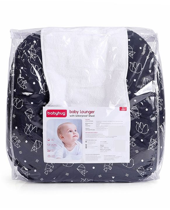 Babyhug 100% Cotton Premium Baby Lounger With Waterproof Sheet Geometric Animals Print - Black