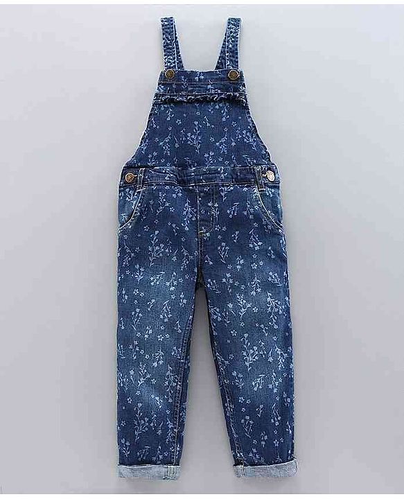 Babyhug Dungaree with Full Sleeves Inner Tee Leaf Print - Blue Pink
