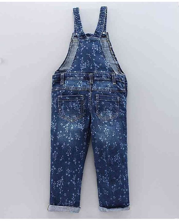Babyhug Dungaree with Full Sleeves Inner Tee Leaf Print - Blue Pink