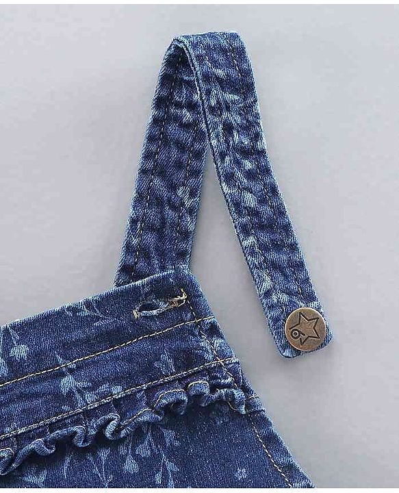Babyhug Dungaree with Full Sleeves Inner Tee Leaf Print - Blue Pink