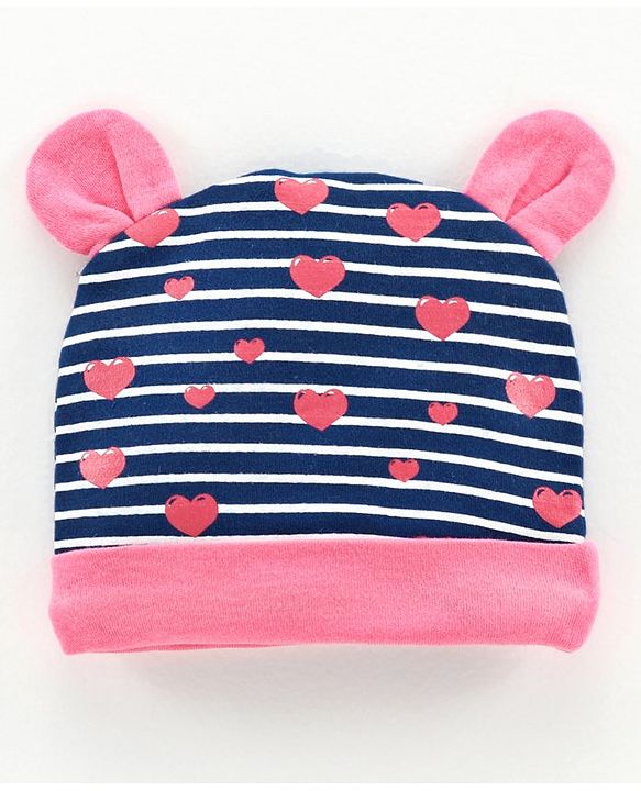 Babyhug 100% Cotton Cap, Mitten & Booties Striped Print Navy Blue - Diameter 10.5 cm