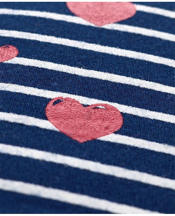 Babyhug 100% Cotton Cap, Mitten & Booties Striped Print Navy Blue - Diameter 10.5 cm