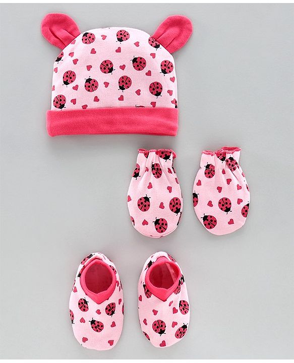 Babyhug Cap Mitten & Booties Pink - Diameter 12 cm
