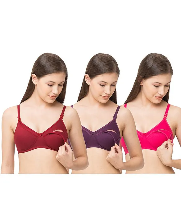 Momtobe Women's Cotton Maroon Full Cup Non-padded Feeding Bra