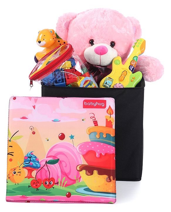 Babyhug Sto-Sit Foldable Storage Box  Cake Land - Pink & Black