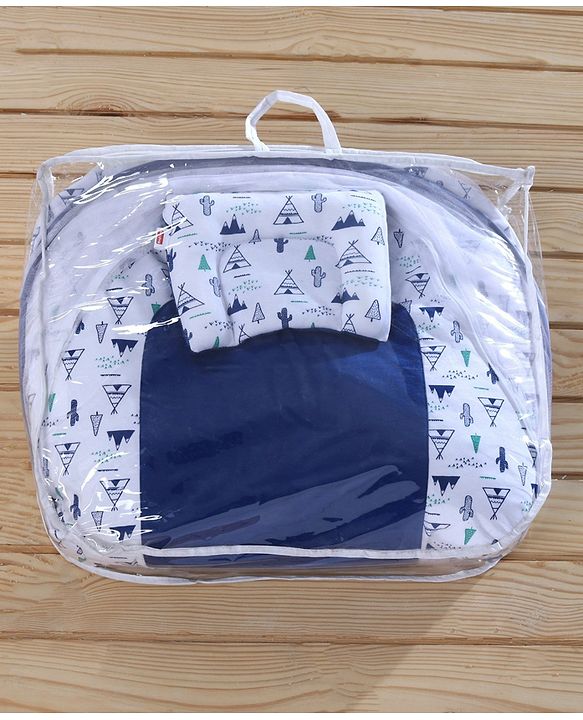 Babyhug 100% Cotton Mosquito Net Bedding Set Desert Print - Blue