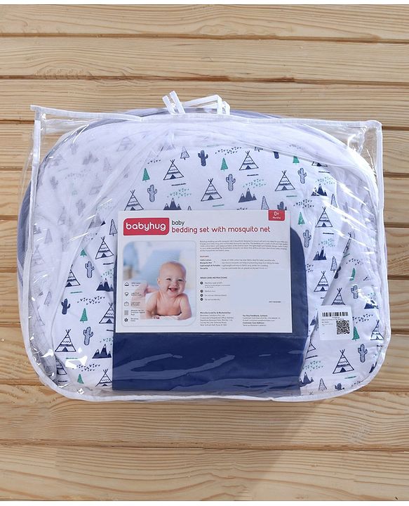 Babyhug 100% Cotton Mosquito Net Bedding Set Desert Print - Blue