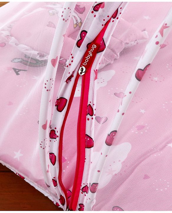 Babyhug Mosquito Net Set With Mattress Unicorn Print - Pink