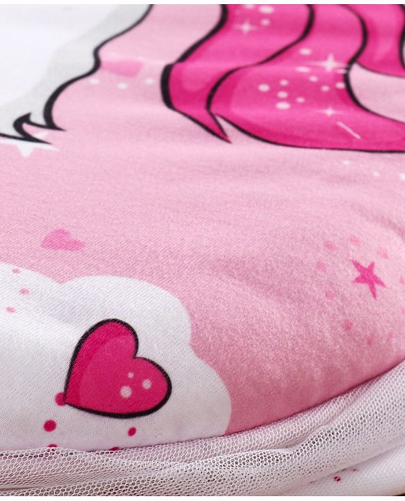 Babyhug Mosquito Net Set With Mattress Unicorn Print - Pink