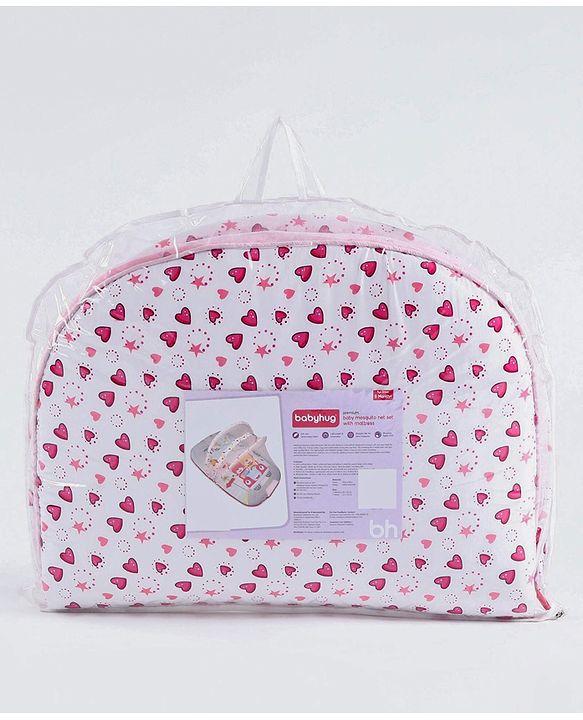 Babyhug Mosquito Net Set With Mattress Unicorn Print - Pink