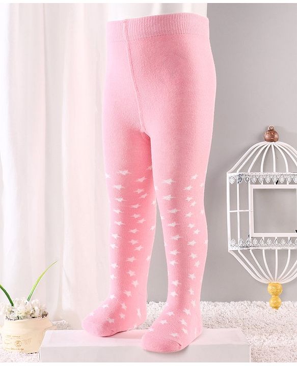 Cute Walk By Babyhug Anti-Bacterial Footed Tights Star Print - Pink