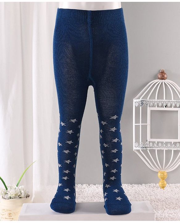 Cute Walk by Babyhug Antibacterial Footed Tights Star Design - Navy Blue