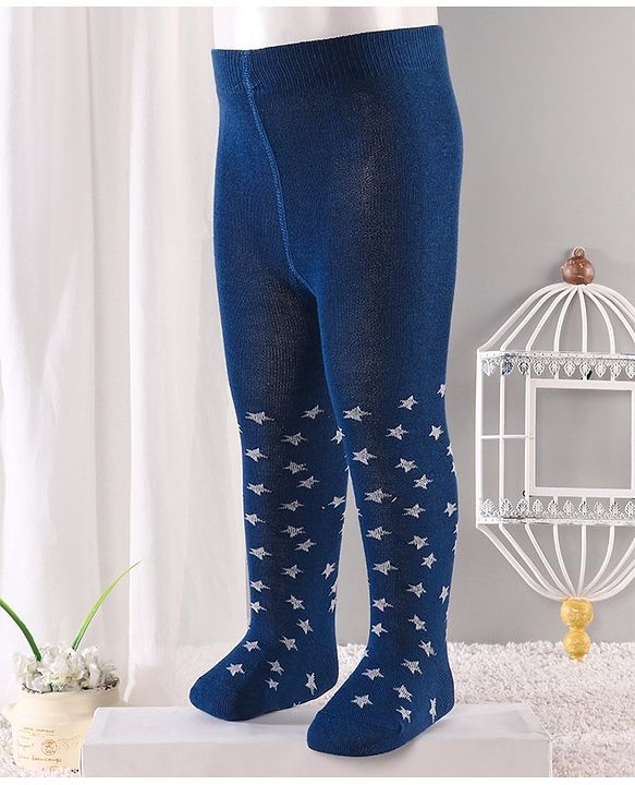 Cute Walk by Babyhug Antibacterial Footed Tights Star Design - Navy Blue