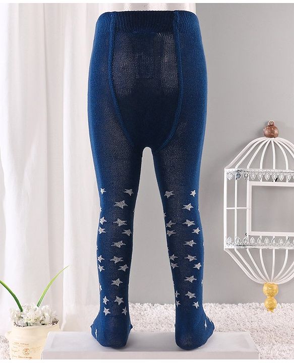 Cute Walk by Babyhug Antibacterial Footed Tights Star Design - Navy Blue