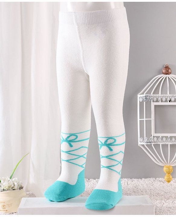Cute Walk by Babyhug Antibacterial Footed Tights - Off White Blue