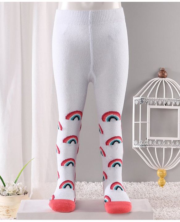 Cute Walk by Babyhug Antibacterial Footed Tights Rainbow Design - White Pink