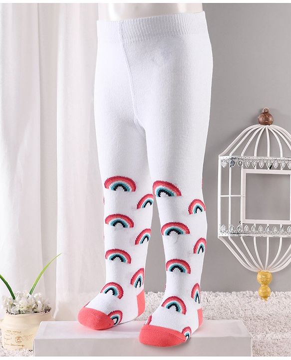 Cute Walk by Babyhug Antibacterial Footed Tights Rainbow Design - White Pink