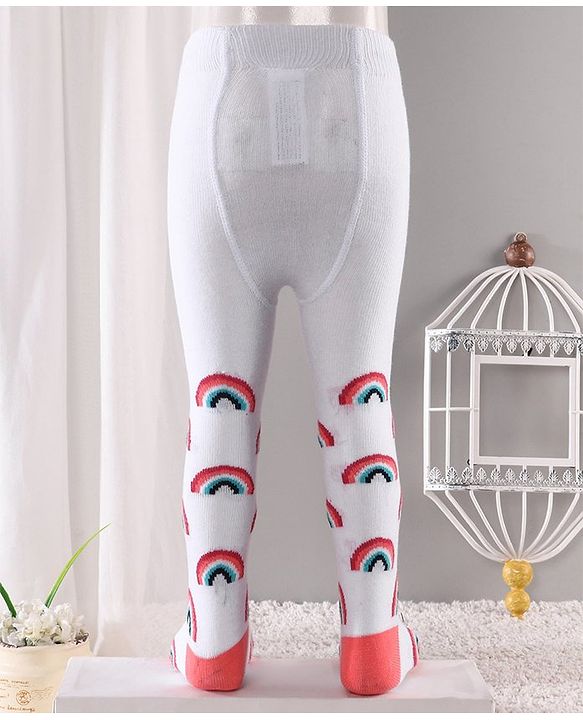 Cute Walk by Babyhug Antibacterial Footed Tights Rainbow Design - White Pink