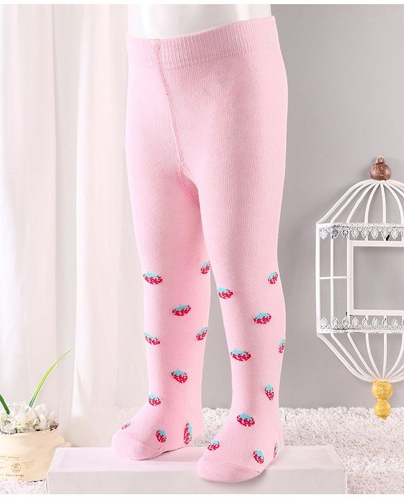 Cute Walk by Babyhug Antibacterial Footed Tights Strawberry Design - Pink