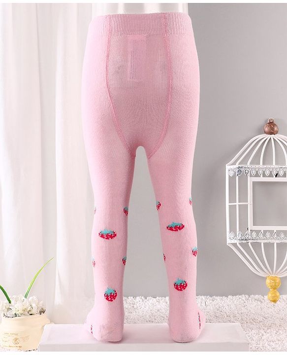 Cute Walk by Babyhug Antibacterial Footed Tights Strawberry Design - Pink