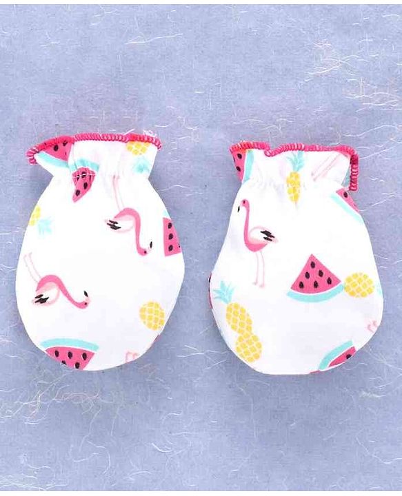 Babyhug 100% Cotton Cap Mitten & Booties Pink - Diameter 11.5 cm
